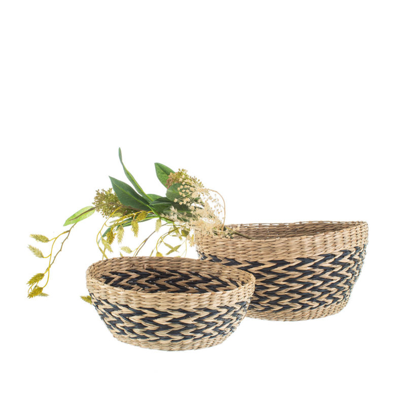 Black Chevron Seagrass Decorative Bowls