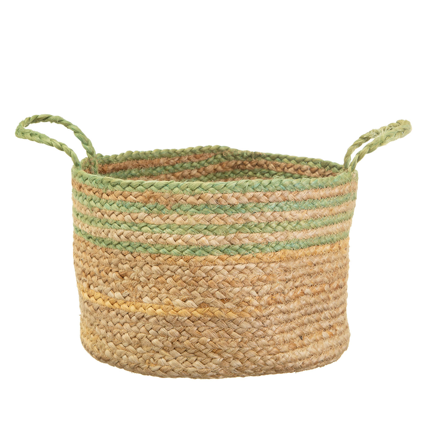 Green Stripe Jute Storage Basket